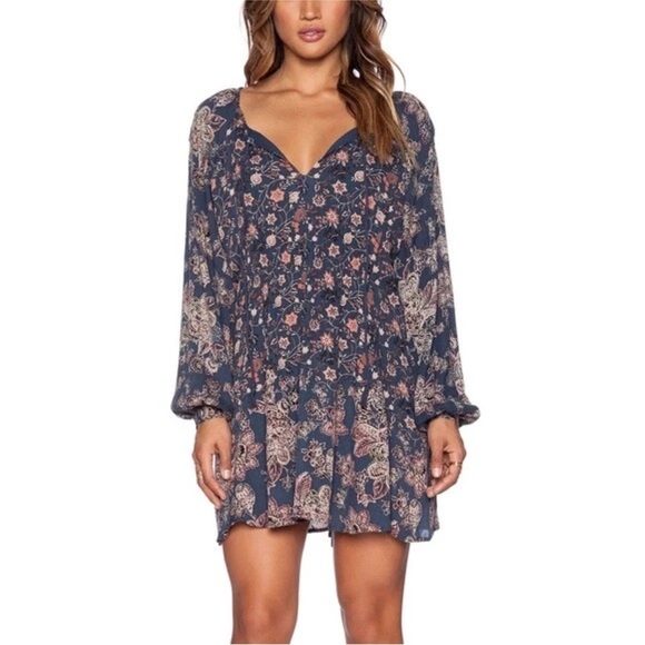 Free People Dresses & Skirts - Free People Lucky Loosie Long Sleeve
Swing Dress Indigo Combo Sz S